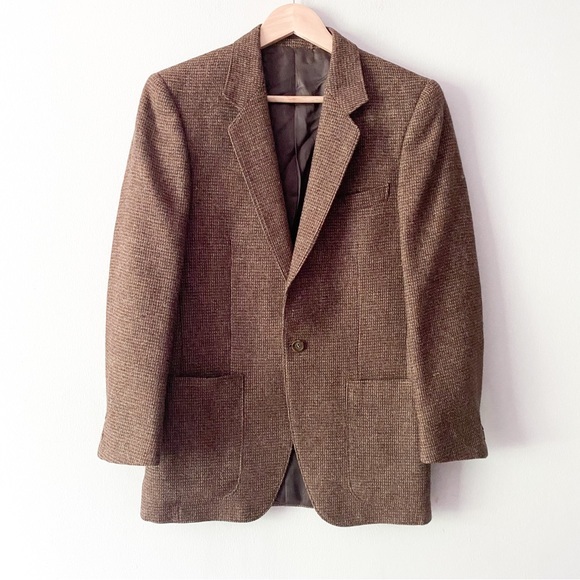 Jean Paul Germain Blazer Suit Jacket Single Button Long Sleeve Tweed Brown - Picture 8 of 8